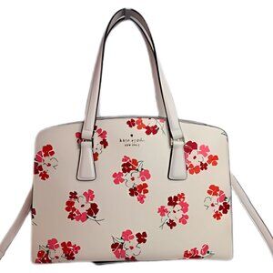 Kate Spade New York Floral Satchel Tote Cream Pink Red Flower Shoulder Bag